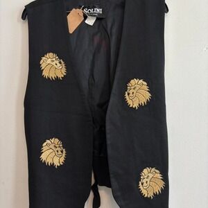Vintage Streetwear embroidered Retro Animal Print Men Black Gold Vest Med -Large